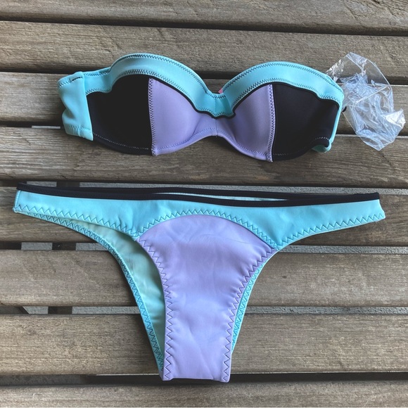 Victoria's Secret Other - Victoria’s Secret bandeau bikini size 34A/medium blue lavender black colorblock